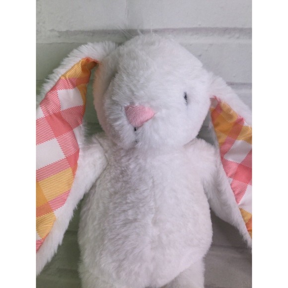 Plushible White Bunny Rabbit Plush Stuffed Animal Toy Pink Orange Plaid Ears - Picture 2 of 7